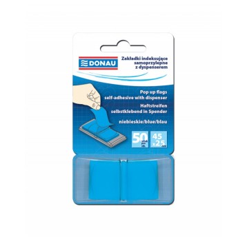 Zakładki indeksujące 25 x 45mm tworzywo DONAU kol. niebieski z dyspenserem 50 zakładek [7558001PL-01]