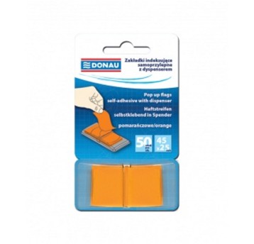 Zakładki indeksujące 25 x 45mm tworzywo DONAU kol. pomarańczowy z dyspenserem 50 zakładek [7558001PL-07]