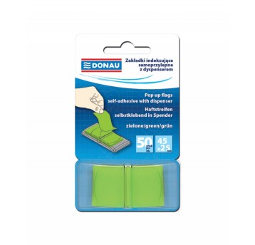 Zakładki indeksujące 25 x 45mm tworzywo DONAU kol. zielony z dyspenserem 50 zakładek [7558001PL-02]