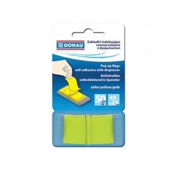 Zakładki indeksujące 25 x 45mm tworzywo DONAU kol. żółty z dyspenserem 50 zakładek [7558001PL-06]