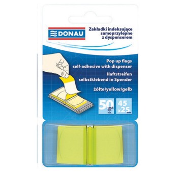 Zakładki indeksujące 25 x 45mm tworzywo DONAU kol. żółty z dyspenserem 50 zakładek [7559001PL-06]