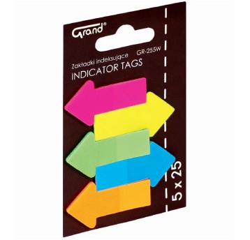 Zakładki indeksujące 45 x 25mm papier GRAND wielokolorowy neonowy 125 zakładek (5 x 25) strzałka [150-1440]