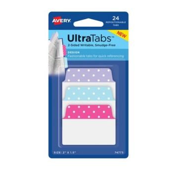 Zakładki indeksujące 50,8 x 38,1mm tworzywo AVERY ZWECKFORM Ultra Tabs wielokolorowy 24 zakładki kolorowe 3 kolory [74773]