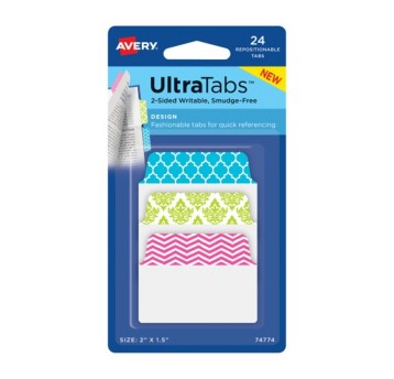 Zakładki indeksujące 50,8 x 38,1mm tworzywo AVERY ZWECKFORM Ultra Tabs wielokolorowy 24 zakładki ze wzorem [74774]