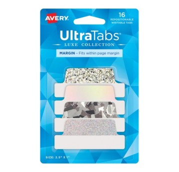 Zakładki indeksujące 63,5 x 25,4mm tworzywo AVERY ZWECKFORM Ultra Tabs wielokolorowy 16 zakładek srebrne holograficzne [74179]