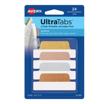 Zakładki indeksujące 63,5 x 25,4mm tworzywo AVERY ZWECKFORM Ultra Tabs wielokolorowy 24 zakładki metaliczne [74786]