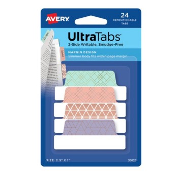 Zakładki indeksujące 63,5 x 25,4mm tworzywo AVERY ZWECKFORM Ultra Tabs wielokolorowy 24 zakładki ze wzorem [30123]
