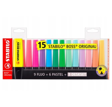 Zakreślacz STABILO Boss mix kolorów 15 szt. na podstawce [7015-01-5]