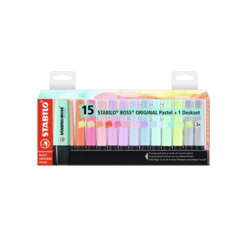 Zakreślacz STABILO Boss mix kolorów pastelowych 15 szt. na podstawce [7015-02-5]