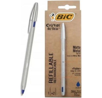 Zestaw długopis + wkłady 2 sztuki BIC CRISTAL RE'NEW kol. niebieski pudełko kartonowe [997202]