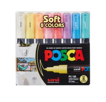 Zestaw markerów z farbą plakatową UNI POSCA PC1M końcówka fibrowa 0,7mm kpl. 8 kol. [177311]
