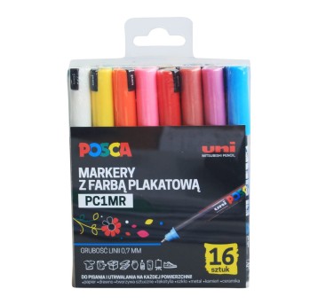 Zestaw markerów z farbą plakatową UNI POSCA PC1MR końcówka fibrowa 0,7mm kpl. 16 kol. [194509]
