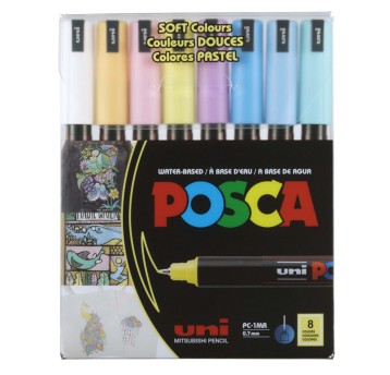 Zestaw markerów z farbą plakatową UNI POSCA PC1MR końcówka fibrowa 0,7mm kpl. 8 kol. [177312]
