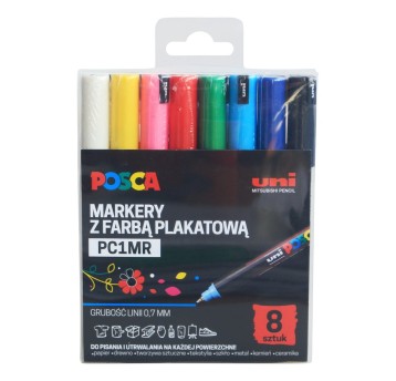 Zestaw markerów z farbą plakatową UNI POSCA PC1MR końcówka fibrowa 0,7mm kpl. 8 kol. [194465]