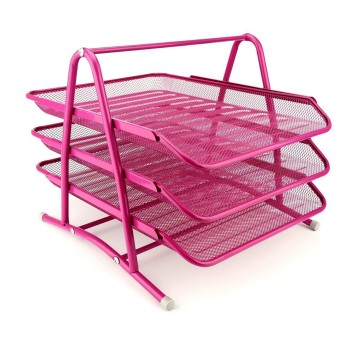 Zestaw na dokumenty z 3 szufladami 350 x 297 x 275mm LEVIATAN metalowa siatka kol. różowy [009997]