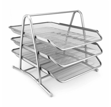 Zestaw na dokumenty z 3 szufladami 350 x 297 x 275mm LEVIATAN metalowa siatka kol. srebrny [110486]