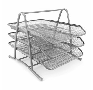 Zestaw na dokumenty z 3 szufladami 350 x 297 x 275mm LEVIATAN metalowa siatka kol. szary [110863]