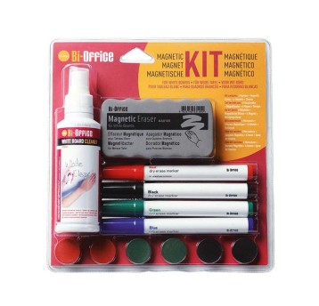 Zestaw startowy do tablic suchościeralnych BI-OFFICE gąbka 4 markery płyn 125ml magnesy [GKT1010]