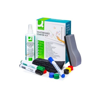 Zestaw startowy do tablic suchościeralnych Q-CONNECT markery, magnesy, chusteczki, płyn [KF32153]