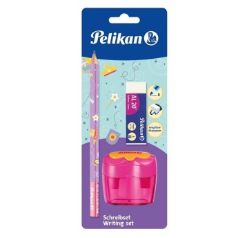Zestaw szkolny PELIKAN Combino ołówek, temperówka, gumka kol. różowy [807432]