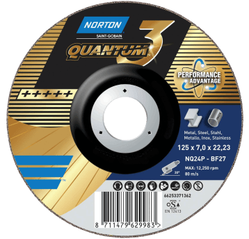 Zestaw tarcz do szlifowania NORTON QUANTUM T27 125mm x 7mm x 22,23mm Kpl. 50 szt tarcz + Gratis (torba) [NQ24P]