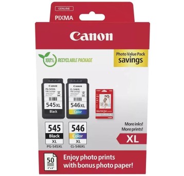 Zestaw tuszy CANON 8286B011 / PG-545XL + CL-546XL CMY/K 15ml + 13ml | 8286B006 | (+ 50 arkuszy papieru foto) pak 2 szt.
