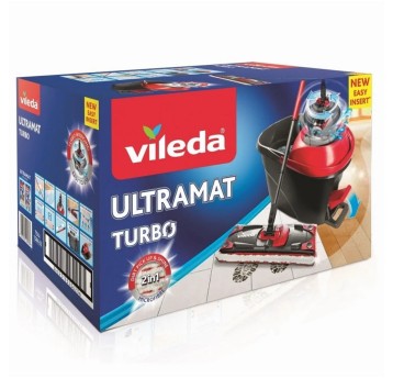 Zestaw wiadro + koszyk + drążek + mop bawełna 36cm VILEDA Ultramat Turbo kol. szaro-czerwony obrotowy [155737]