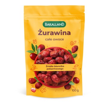 Żurawina suszone BAKALLAND Całe owoce 100g